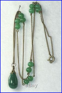 Vtg Antique Art Deco 800 Silver Green Glass Necklace