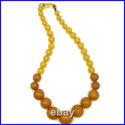 Vtg Antique Art Deco Butterscotch Egg Yolk Amber Graduated Bead Necklace 14