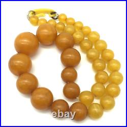 Vtg Antique Art Deco Butterscotch Egg Yolk Amber Graduated Bead Necklace 14