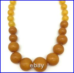 Vtg Antique Art Deco Butterscotch Egg Yolk Amber Graduated Bead Necklace 14