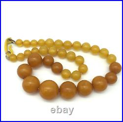 Vtg Antique Art Deco Butterscotch Egg Yolk Amber Graduated Bead Necklace 14