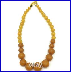 Vtg Antique Art Deco Butterscotch Egg Yolk Amber Graduated Bead Necklace 14