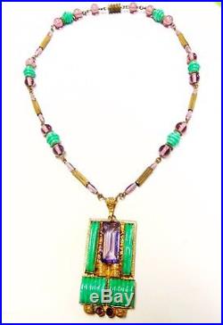 Vtg Antique Art Deco Czech MAX NEIGER Egyptian Revival Art Glass Bead Necklace