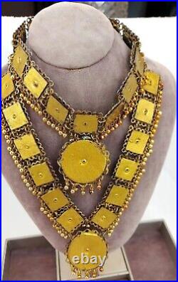 Vtg. (Antique) Art Deco Statement Artisan Abalone Gold Tone 2 Strand Necklace