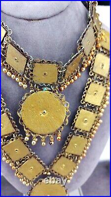 Vtg. (Antique) Art Deco Statement Artisan Abalone Gold Tone 2 Strand Necklace