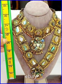 Vtg. (Antique) Art Deco Statement Artisan Abalone Gold Tone 2 Strand Necklace