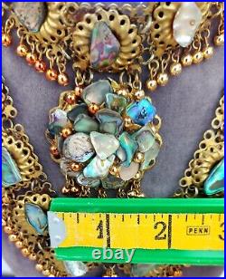 Vtg. (Antique) Art Deco Statement Artisan Abalone Gold Tone 2 Strand Necklace