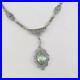 Vtg Antique Art Deco Sterling Silver Filigree Green Dangle Pendant Necklace QZD5