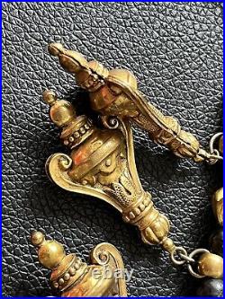 Vtg Antique Brass Necklace Dangle Drop Boho Art Deco Statement 2 Strands Beads