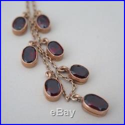 Vtg Art Deco 10k Gold Natural Garnet Dangle Necklace