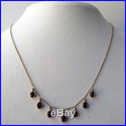 Vtg Art Deco 10k Gold Natural Garnet Dangle Necklace