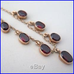 Vtg Art Deco 10k Gold Natural Garnet Dangle Necklace