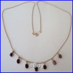 Vtg Art Deco 10k Gold Natural Garnet Dangle Necklace