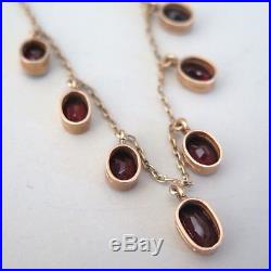 Vtg Art Deco 10k Gold Natural Garnet Dangle Necklace