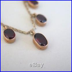 Vtg Art Deco 10k Gold Natural Garnet Dangle Necklace