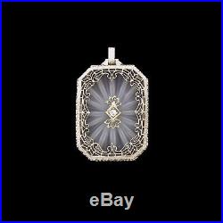 Vtg Art Deco 14k White Gold Camphor Glass Diamond Pendant For Necklace East TLC