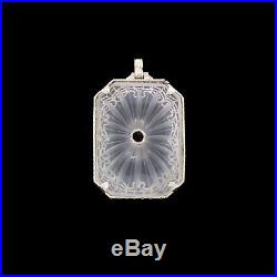 Vtg Art Deco 14k White Gold Camphor Glass Diamond Pendant For Necklace East TLC