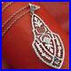 Vtg Art Deco 14k White Gold Filigree Diamond Sapphire Pendant Necklace