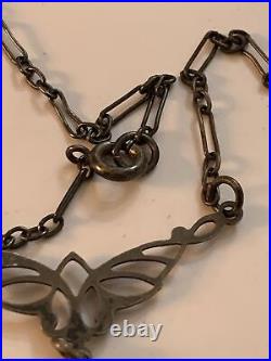 Vtg Art Deco 925 Sterling Silver Carnelian Lavalier Drop Dangle Flower Necklace