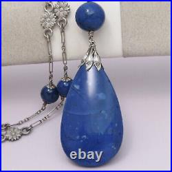 Vtg Art Deco Arts & Crafts Natural Sodalite Sterling Silver Pendant Necklace