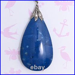 Vtg Art Deco Arts & Crafts Natural Sodalite Sterling Silver Pendant Necklace