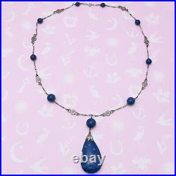 Vtg Art Deco Arts & Crafts Natural Sodalite Sterling Silver Pendant Necklace