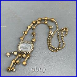 Vtg Art Deco Czech Gold Tone Brass Open Back Crystal Glass Rhinestones Necklace