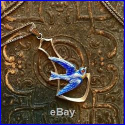 Vtg Art Deco Enamel Bluebird necklace. Page and Baker Signed P & B Sterling