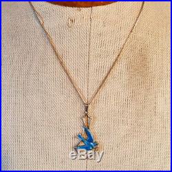 Vtg Art Deco Enamel Bluebird necklace. Page and Baker Signed P & B Sterling