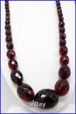 Vtg Art Deco Faceted Cherry Amber Bakelite Graduated Bead 30 Necklace 60 grams
