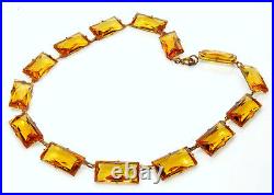 Vtg Art Deco Faceted Open Back Amber Glass Riviera Necklace