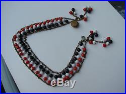 Vtg. Art Deco Festoon Red White Blue Patriotic Glass Beads Chain Collar Necklace