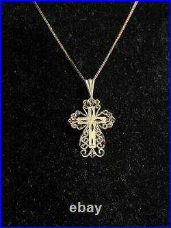 Vtg Art Deco Michael Anthony ma Solid 14k gold cross pendant necklace 18, 2.32g