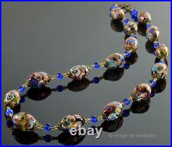 Vtg Art Deco Murano Venetian Millefiori Aventurine Glass Bead Necklace