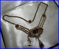 Vtg Art Deco NEIGER BROS Amythest Czech Glass LAVALIER Necklace-15