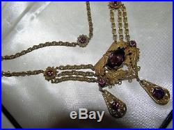 Vtg Art Deco NEIGER BROS Amythest Czech Glass LAVALIER Necklace-15