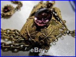 Vtg Art Deco NEIGER BROS Amythest Czech Glass LAVALIER Necklace-15