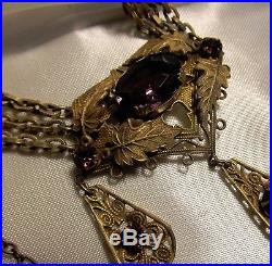 Vtg Art Deco NEIGER BROS Amythest Czech Glass LAVALIER Necklace-15