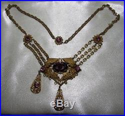 Vtg Art Deco NEIGER BROS Amythest Czech Glass LAVALIER Necklace-15