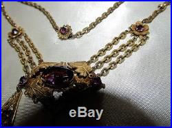 Vtg Art Deco NEIGER BROS Amythest Czech Glass LAVALIER Necklace-15