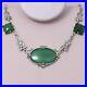 Vtg Art Deco Natural Chrysoprase Sterling Silver Marcasite Pendant Necklace