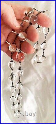 Vtg Art Deco POOLS OF LIGHT Glass & Sterling 28 Necklace 25'Undrilled' Orbs