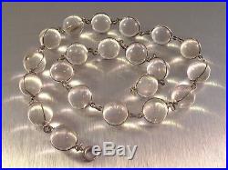 Vtg Art Deco Pools of Light Necklace Silver Links 21 Undrilled Rock Crystal Orbs