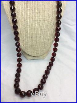 Vtg Art Deco Red Cherry faceted Bakelite beads necklace 58 G