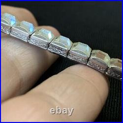 Vtg Art Deco Repousse Paste Glass Rhinestone Riviere Choker Necklace 12-15