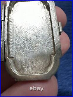 Vtg Art Deco Sterling Silver Guilloche Enamel Ladies Ring Compact Locket, 5