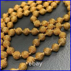 Vtg Art deco style Gold Plated textured Hand Knotted Ball Beaded Necklace 44L