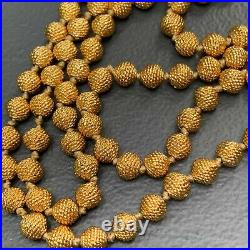 Vtg Art deco style Gold Plated textured Hand Knotted Ball Beaded Necklace 44L