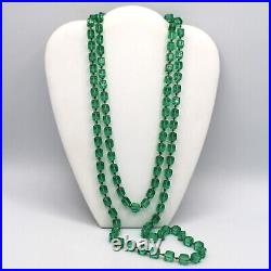 Vtg Czech Green Glass Necklace Art Deco Cube Beads Hand Knotted 60 Flapper