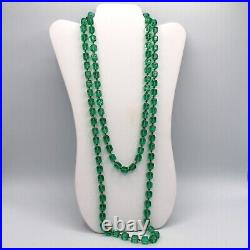 Vtg Czech Green Glass Necklace Art Deco Cube Beads Hand Knotted 60 Flapper